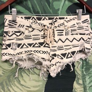 Billabong Aztec Lace-up Distressed Denim Shorts